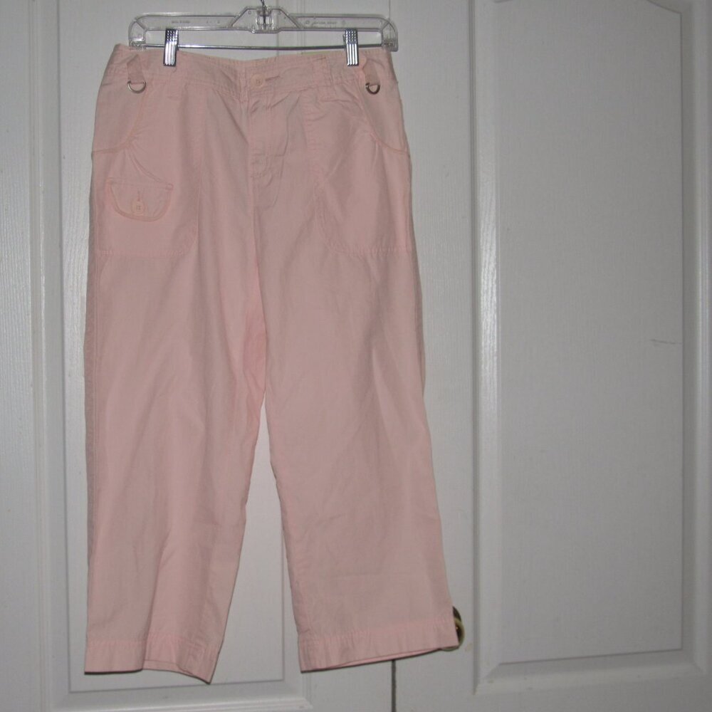G.H. Bass Peach Cotton Cropped Pants Size 8 | Seashell Pin | Beachy Coastal Chic - Picture 2 of 9
